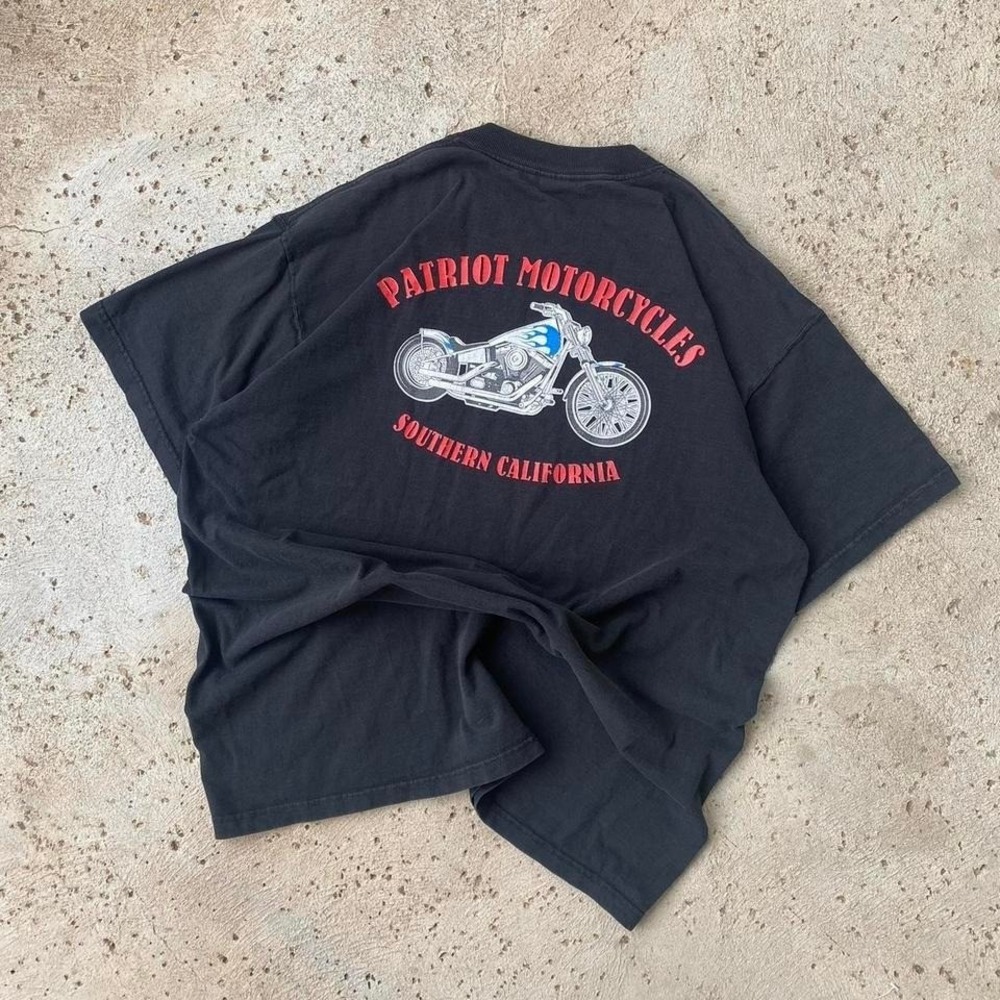 Vintage Black 90s Patriot Motorcycles Southern California Shirt Gildan Size XXL